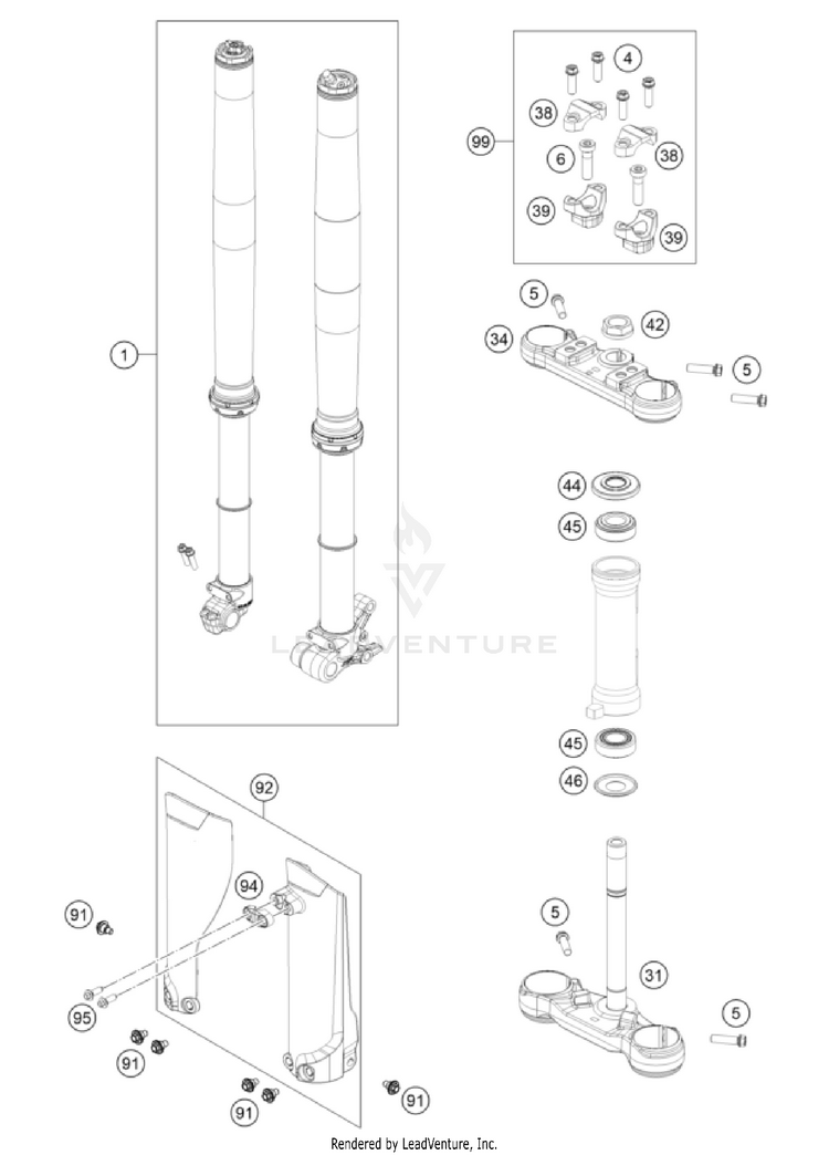 Front Fork, Triple Clamp 50 SX FACTORY EDITION CHASSIS - 2024 Schematic