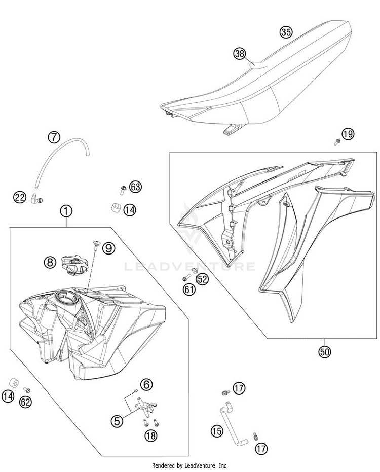 Tank, Seat, Cover 125 SX Chassis - 2012 Schematic