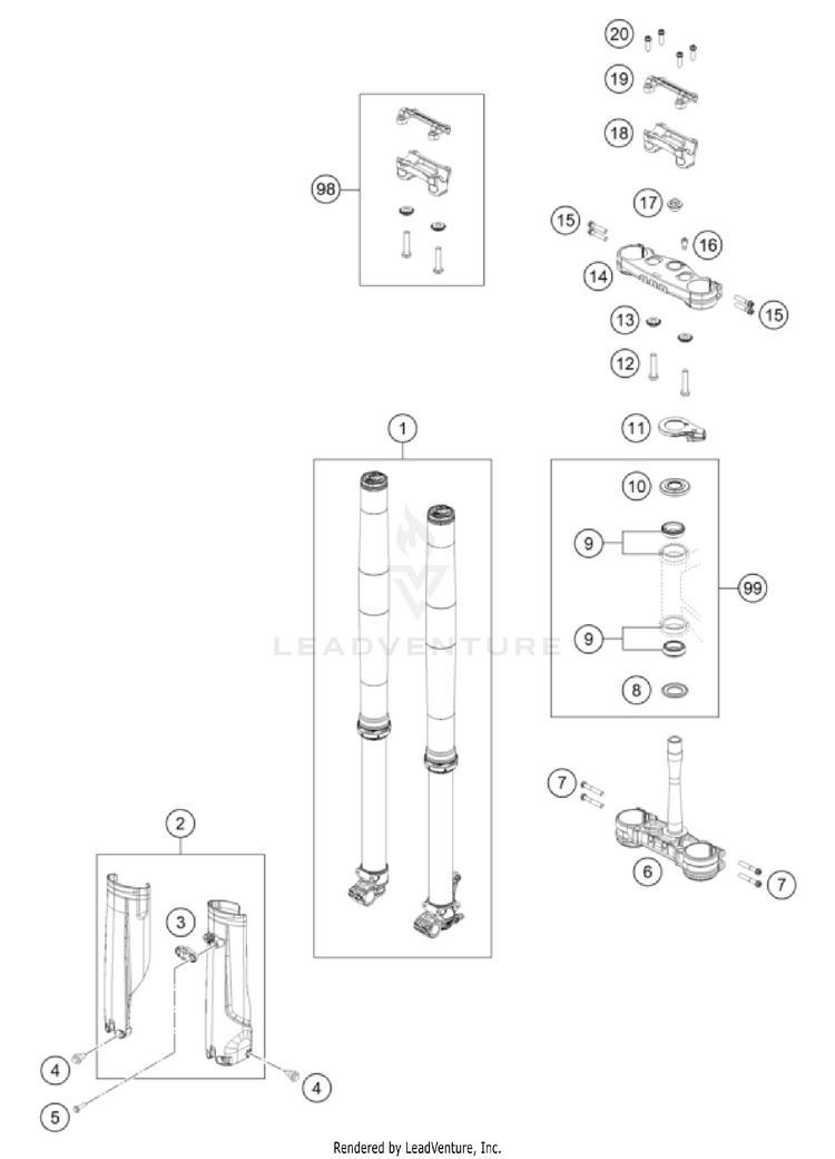 Front Fork, Triple Clamp 350 EXC-F US CHASSIS - 2024 Schematic