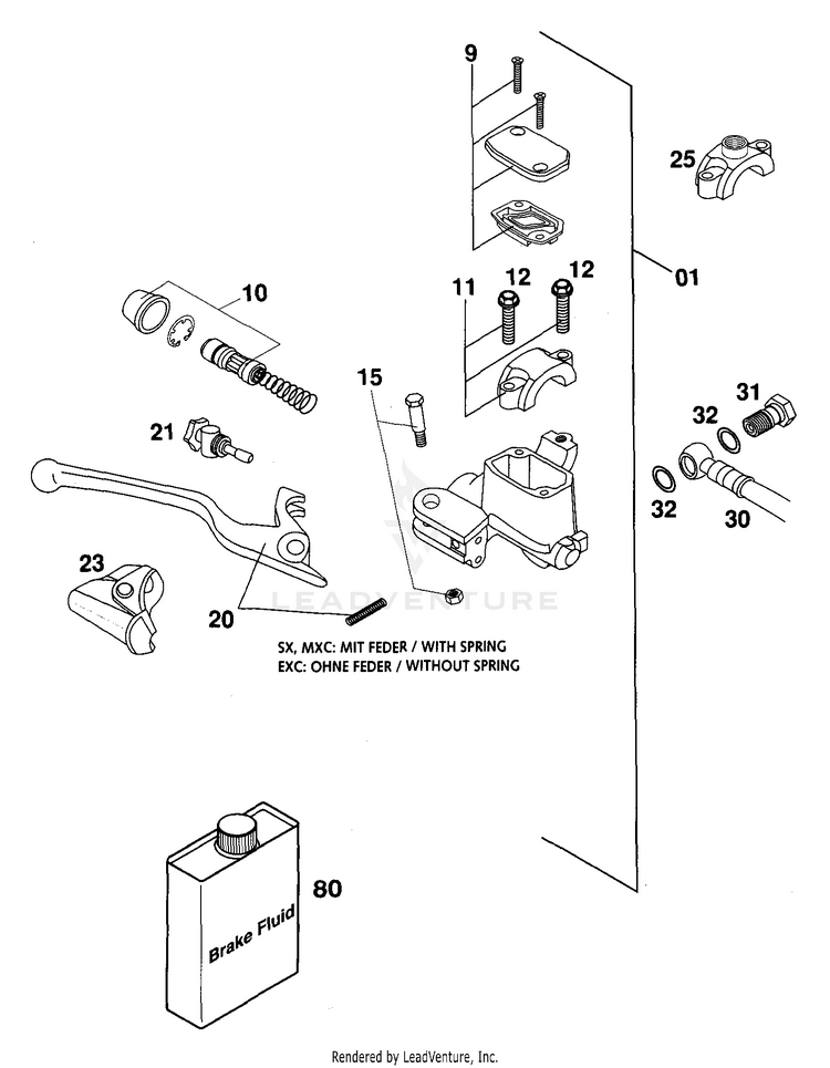 Hand Brake Cylinder 125 EXC Chassis - 2000 Schematic