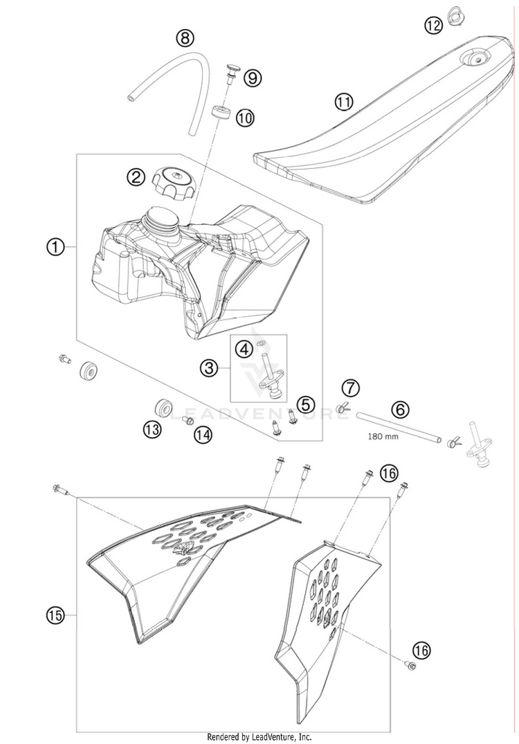Tank, Seat, Covers 50 SX Chassis - 2011 Schematic