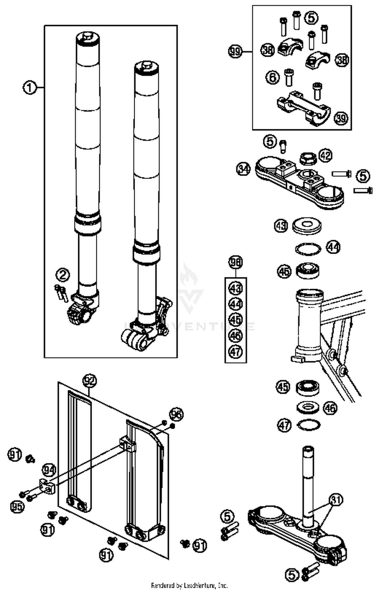 Front Fork, Triple Clamp 50 SX MINI Chassis - 2016 Schematic