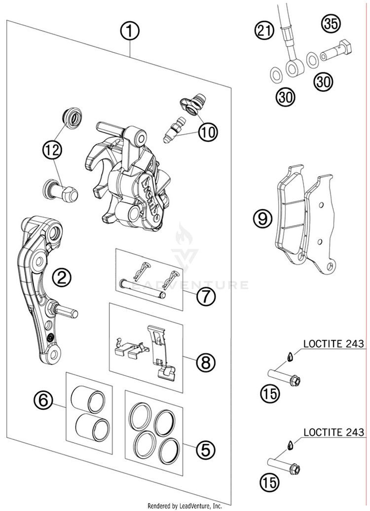 Brake Caliper Front 250 SX-F Chassis - 2010 Schematic