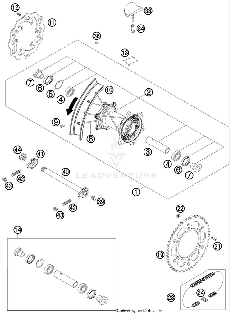 Rear Wheel 250 SX-F Chassis - 2010 Schematic