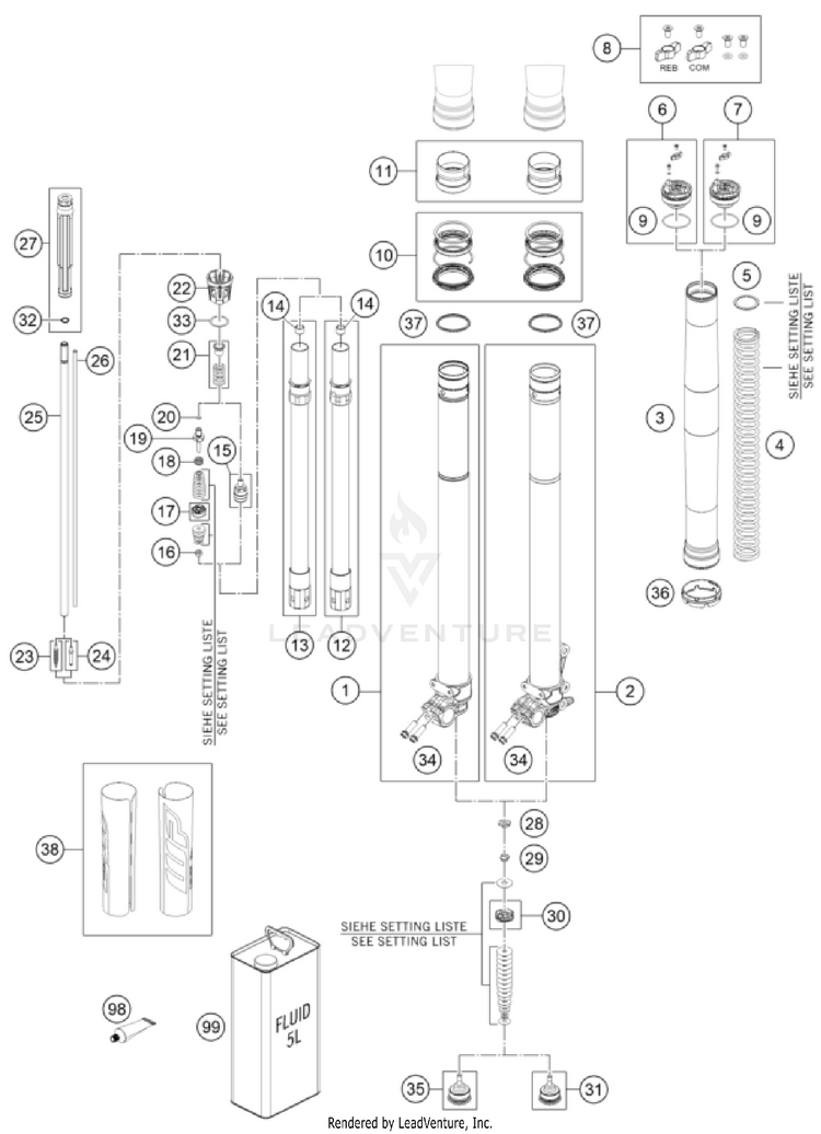 Front Fork Disassembled 150 XC-W CHASSIS - 2023 Schematic