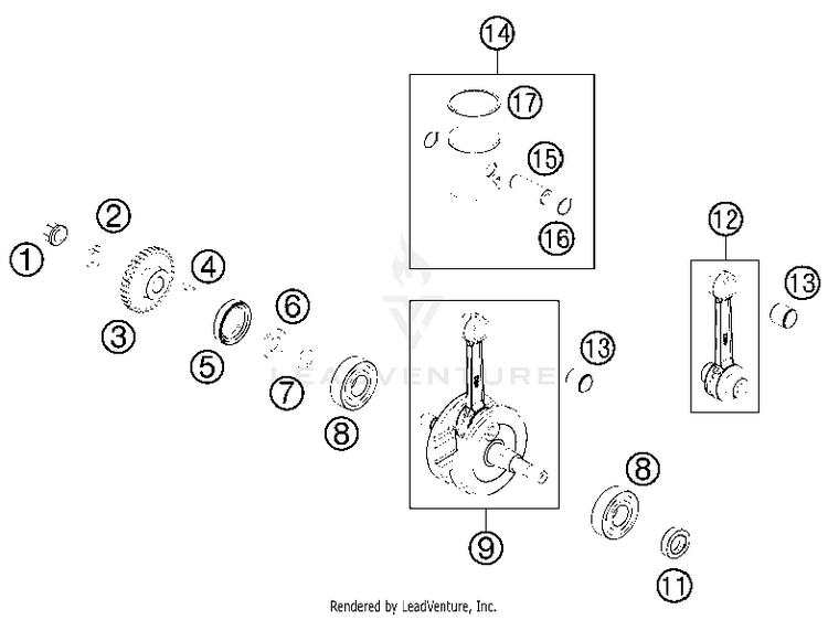 Crankshaft, Piston 50 SX Mini Engine - 2013 Schematic