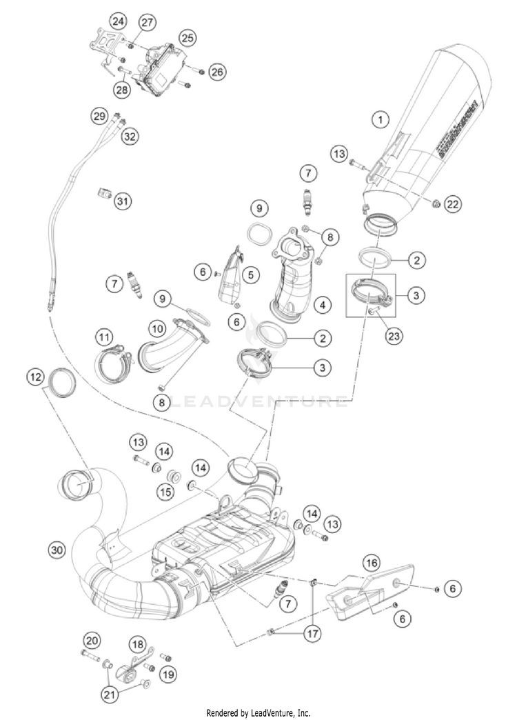 Exhaust System 1390 SUPER DUKE R EVO, orange CHASSIS - 2024 Schematic