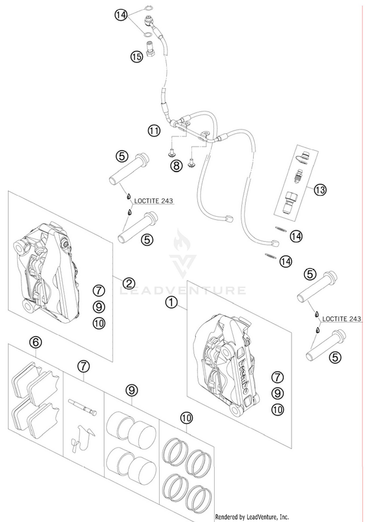 Brake Caliper Front 990 Supermoto T Orange Chassis - 2010 Schematic