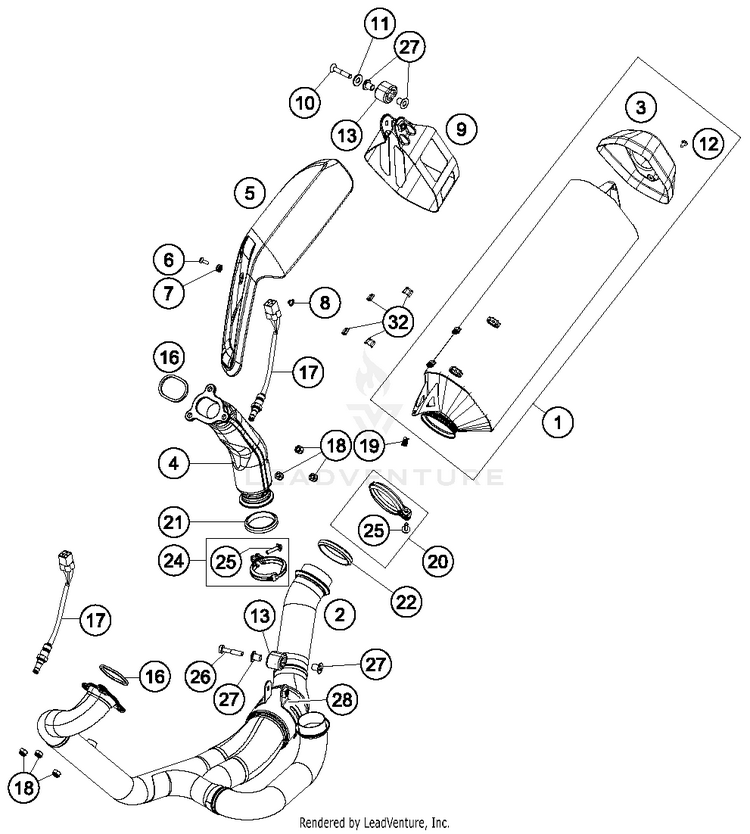 Exhaust System 1290 SUPER ADVENTURE R CHASSIS - 2018 Schematic