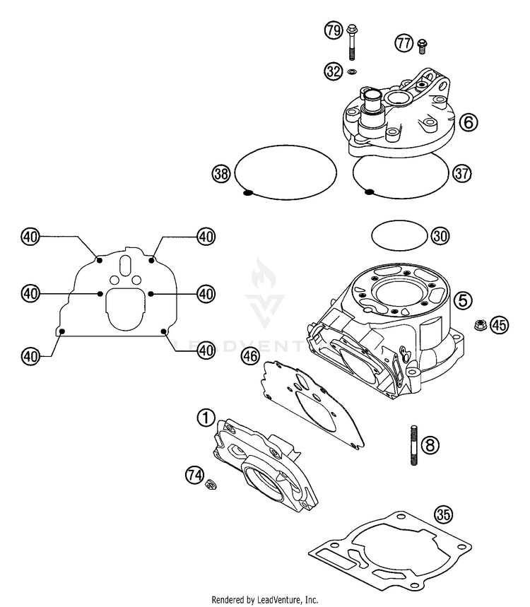 Cylinder, Cylinder Head 200 EXC Engine - 2003 Schematic