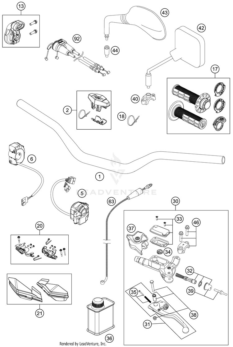 Handlebar, Controls 500 EXC-F SIX DAYS CHASSIS - 2020 Schematic