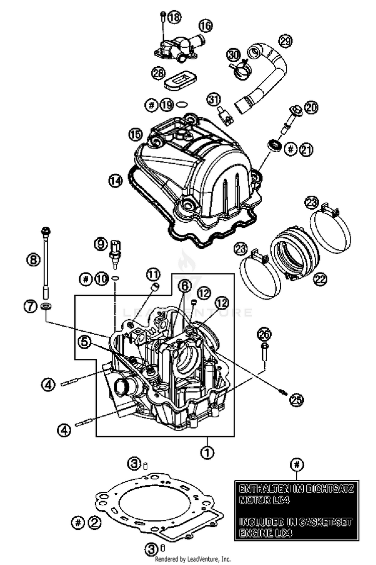 Cylinder Head 690 Enduro Engine - 2011 Schematic