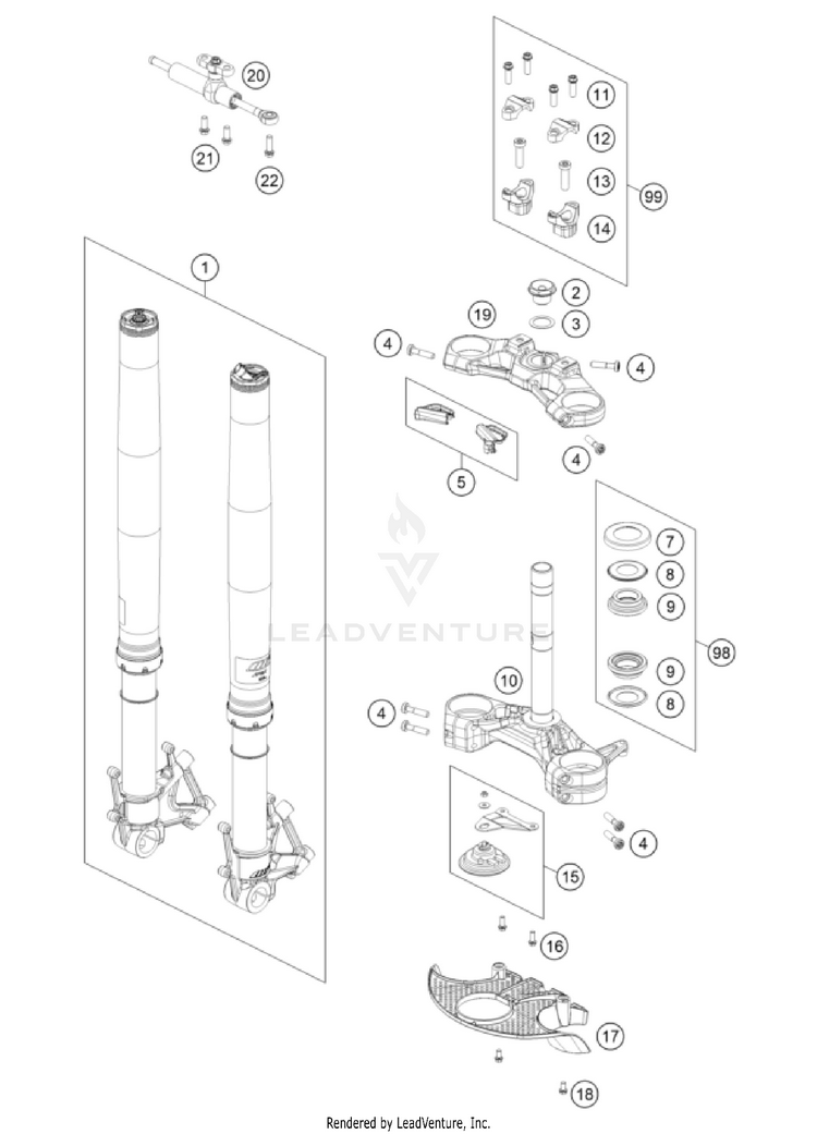 Front Fork, Triple Clamp 1290 SUPER ADVENTURE S, orange CHASSIS - 2023 Schematic
