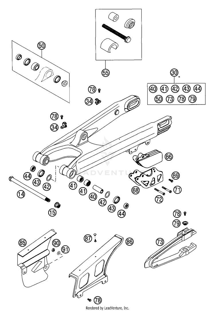 Swingarm, Chain Guard 125 SX Chassis - 2002 Schematic