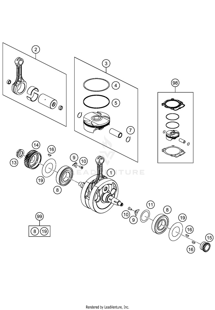 Crankshaft, Piston 450 EXC-F ENGINE - 2019 Schematic