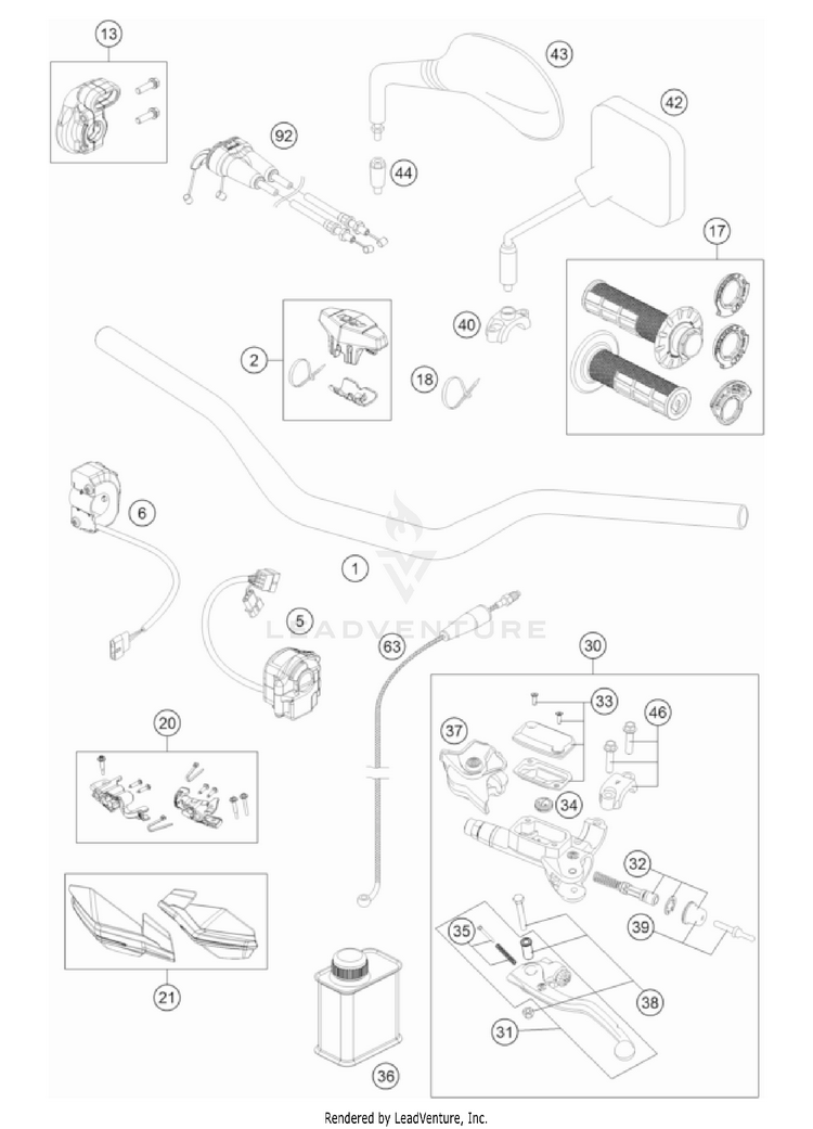Handlebar, Controls 500 EXC-F CHASSIS - 2023 Schematic