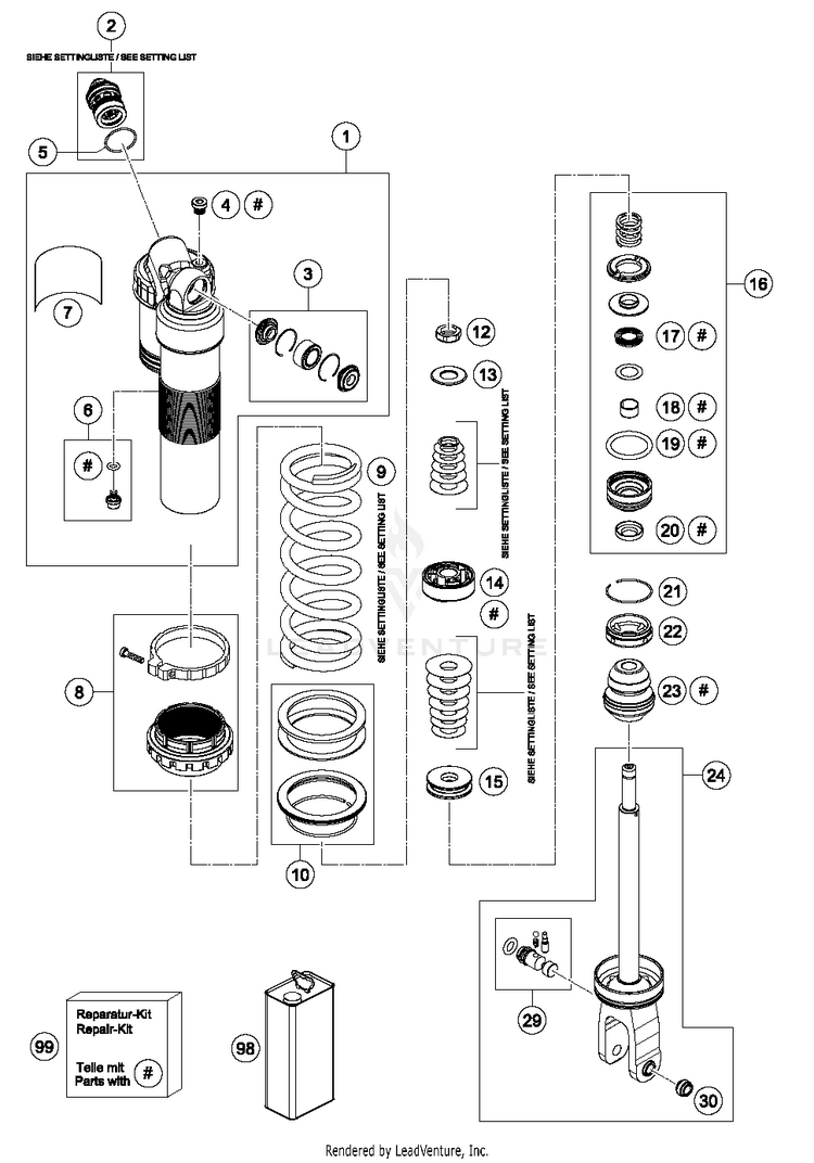 Shock Absorber Disassembled 150 SX CHASSIS - 2017 Schematic