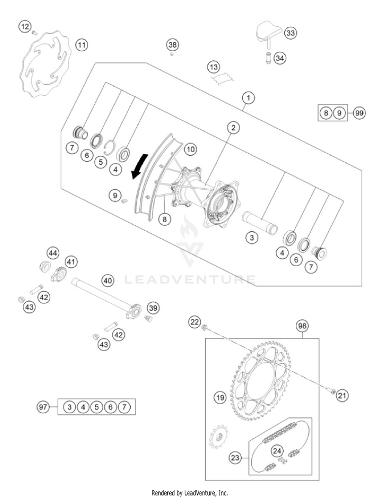 Rear Wheel 500 EXC-F CHASSIS - 2026 Schematic