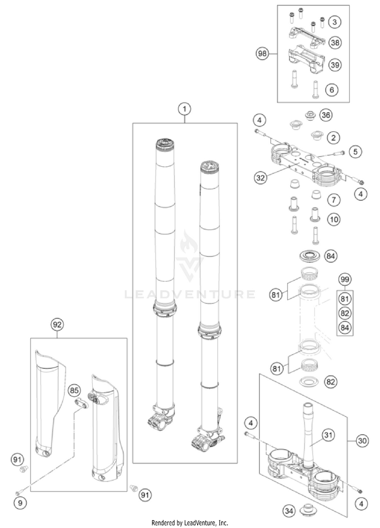 Front Fork, Triple Clamp 125 SX CHASSIS - 2023 Schematic