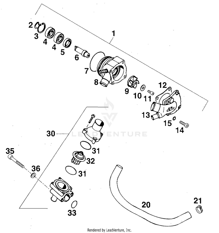 Water Pump, Thermostat 620 RXC Engine - 1996 Schematic