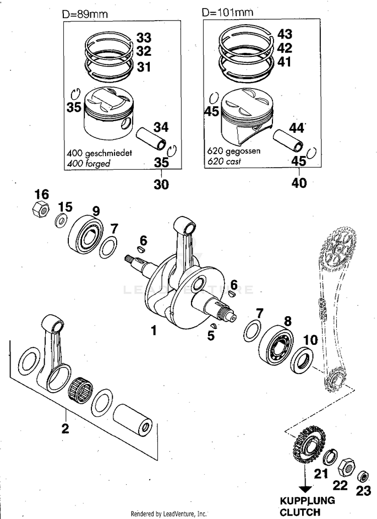 Crankshaft, Piston 620 RXC-E Engine - 1997 Schematic