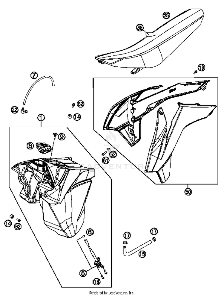 Tank, Seat, Cover 300 XC Chassis - 2014 Schematic