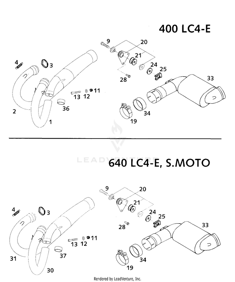 Pipes, Pre Silencer 640 LC4-E Chassis - 2000 Schematic