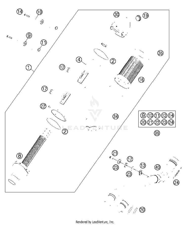 Exhaust System 350 EXC-F USA Chassis - 2013 Schematic