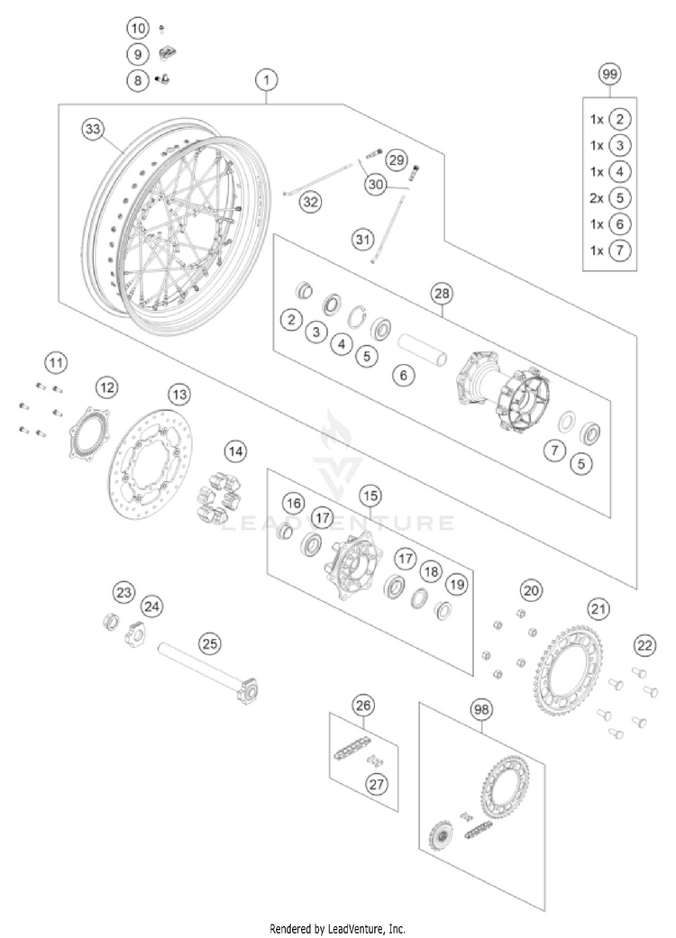 Rear Wheel 1290 SUPER ADVENTURE R OT US CHASSIS - 2022 Schematic