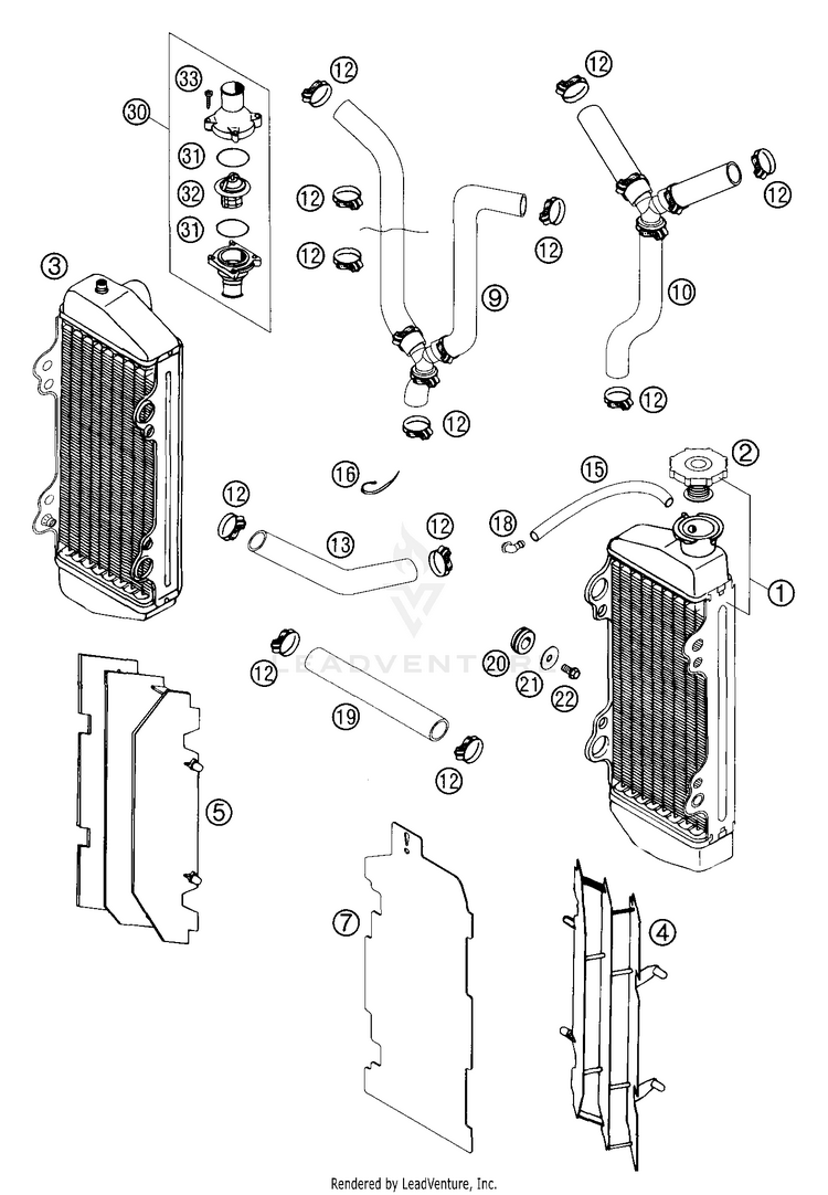 Cooling System (Usa/Aus) 200 EXC Engine - 2004 Schematic