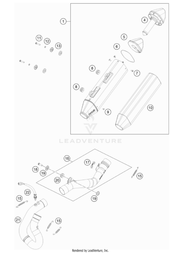 Exhaust System 500 EXC-F US CHASSIS - 2022 Schematic