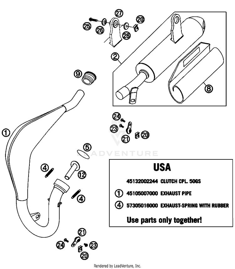 Exhaust System 50 Mini Adventure Chassis - 2008 Schematic