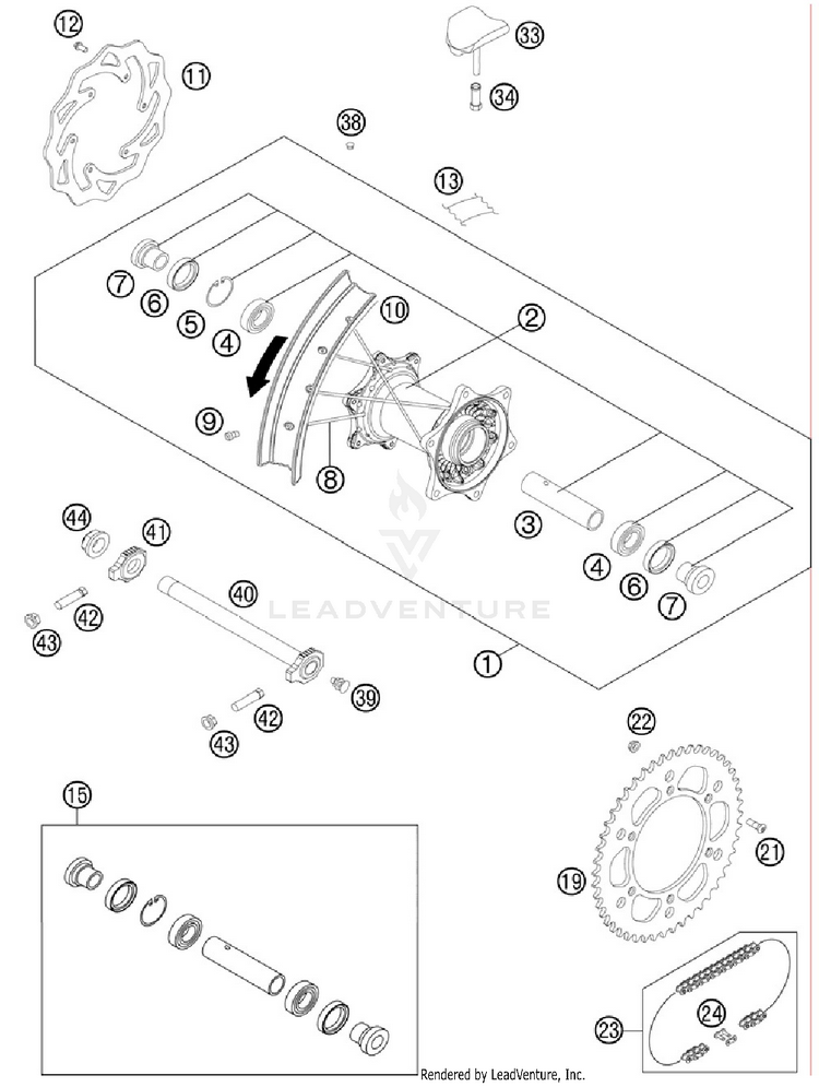 Rear Wheel 200 XCW Chassis - 2012 Schematic