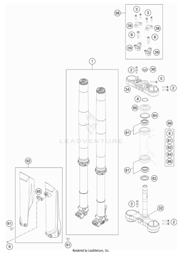 Front Fork, Triple Clamp 150 XC-W CHASSIS - 2023 Schematic
