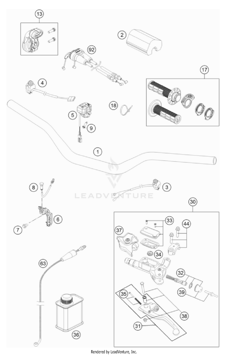 Handlebar, Controls 250 SX-F Chassis - 2022 Schematic