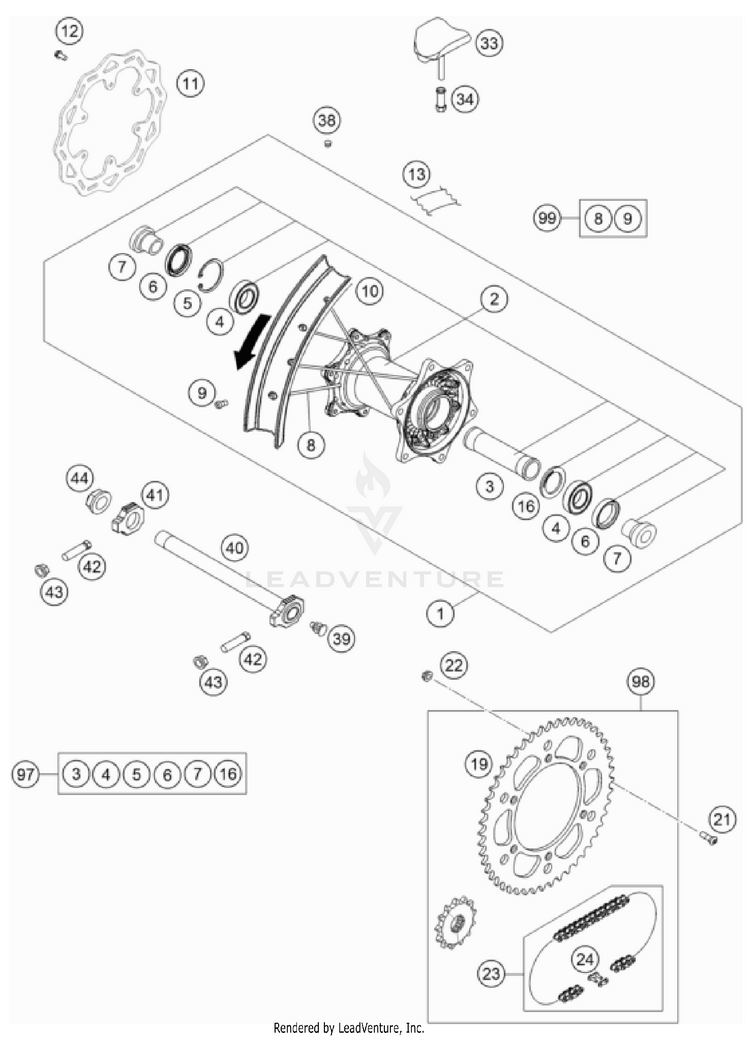 Rear Wheel 500 EXC-F US CHASSIS - 2022 Schematic