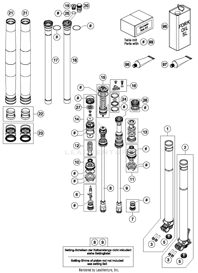 Front Fork Disassembled 350 SX-F CHASSIS - 2018 Schematic