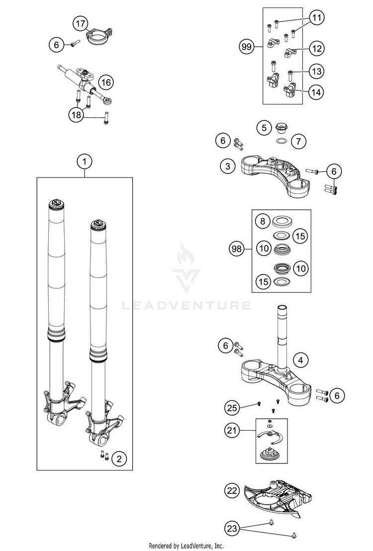 Front Fork, Triple Clamp 1290 SUPER ADVENTURE S SILVER CHASSIS - 2020 Schematic