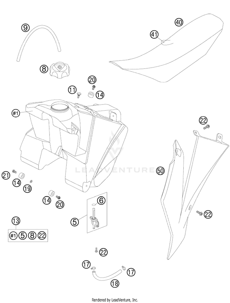 Tank, Seat, Covers 85 XC Chassis - 2009 Schematic