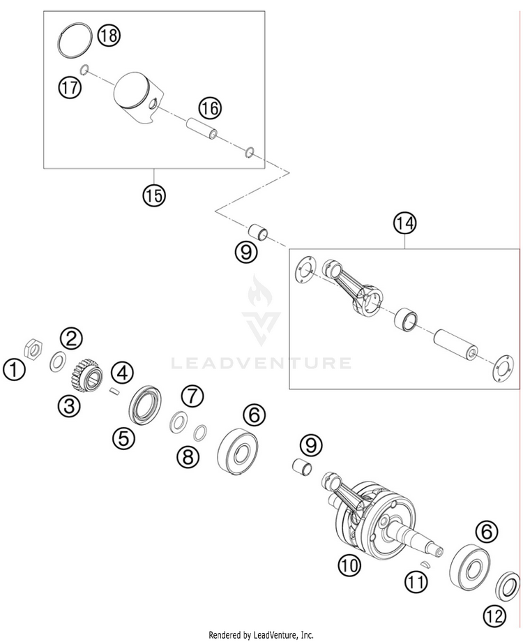 Crankshaft, Piston 65 SX Engine - 2011 Schematic
