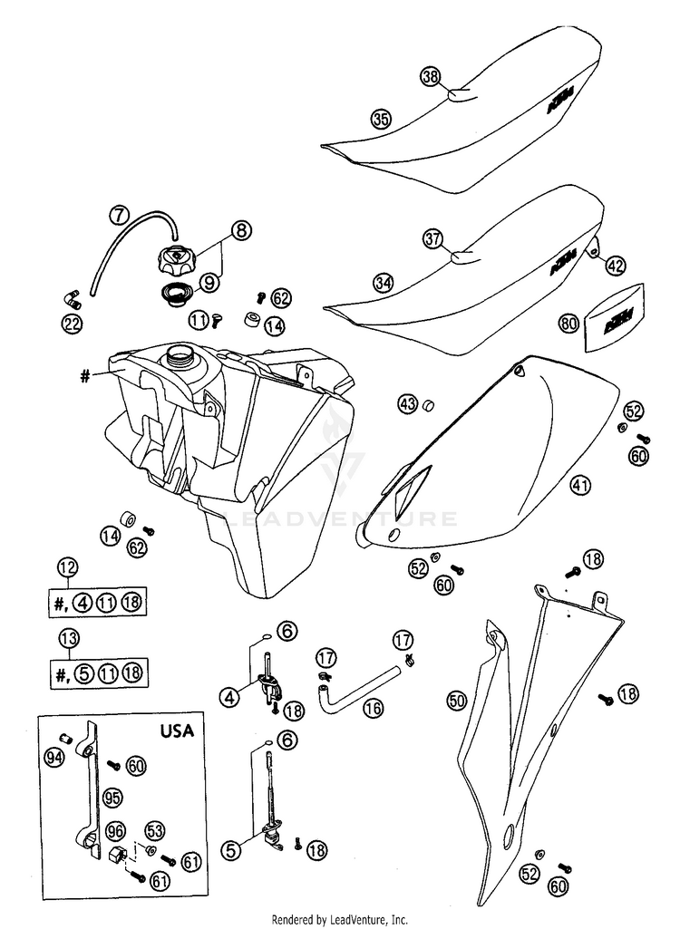 Tank, Seat, Cover 200 EXC Chassis - 2003 Schematic