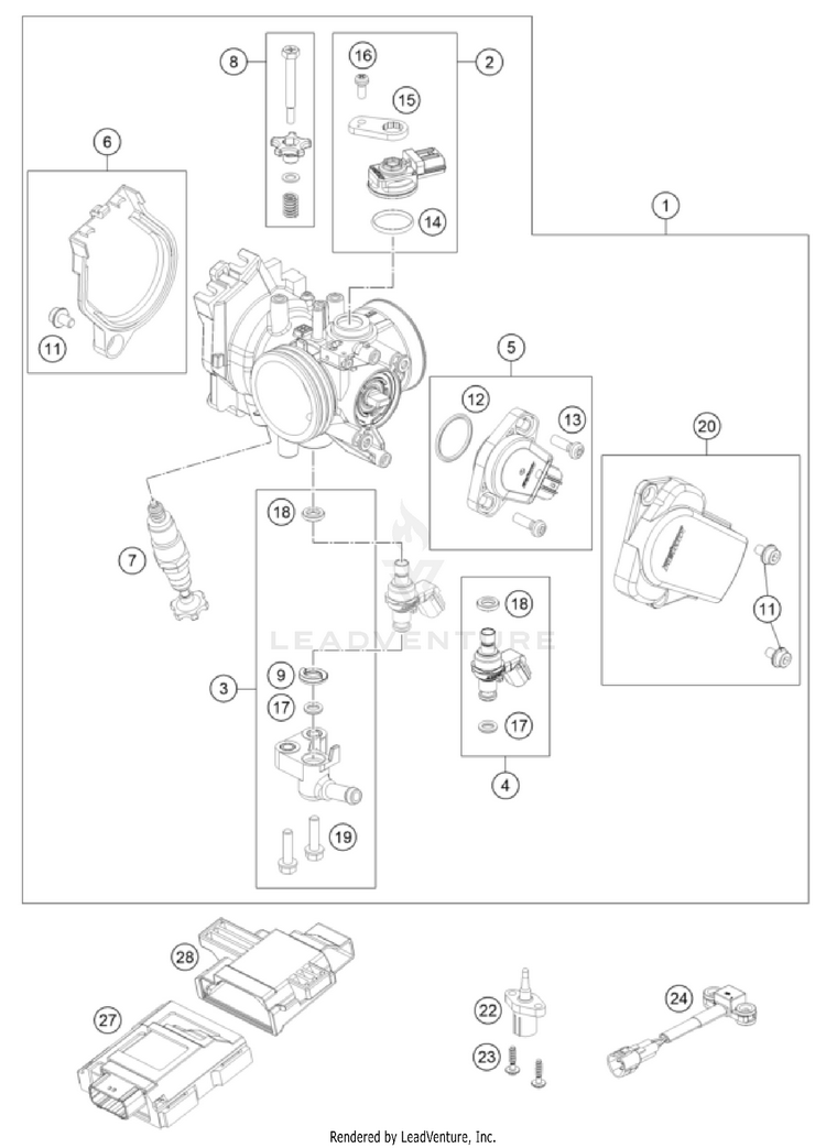 Throttle Body 500 EXC US SL ENGINE - 2025 Schematic