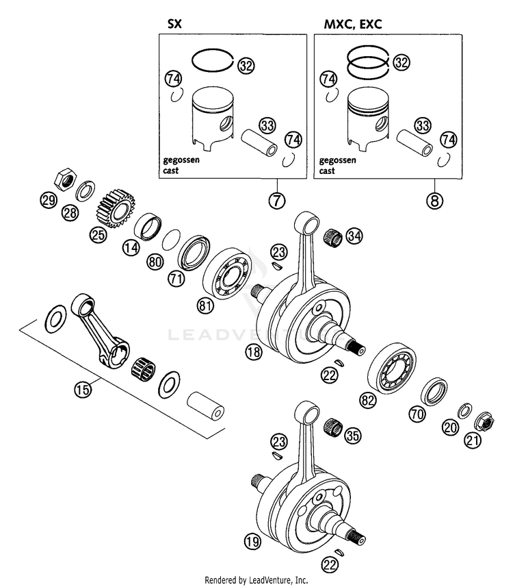 Crankshaft, Piston 200 EXC Engine - 2003 Schematic