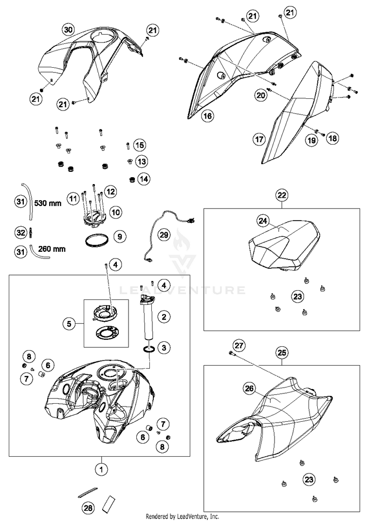 Tank, Seat, Cover 690 DUKE WHITE Chassis - 2016 Schematic
