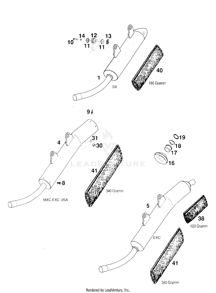 Exhaust Silencer 250 EXC Chassis - 2000 Schematic