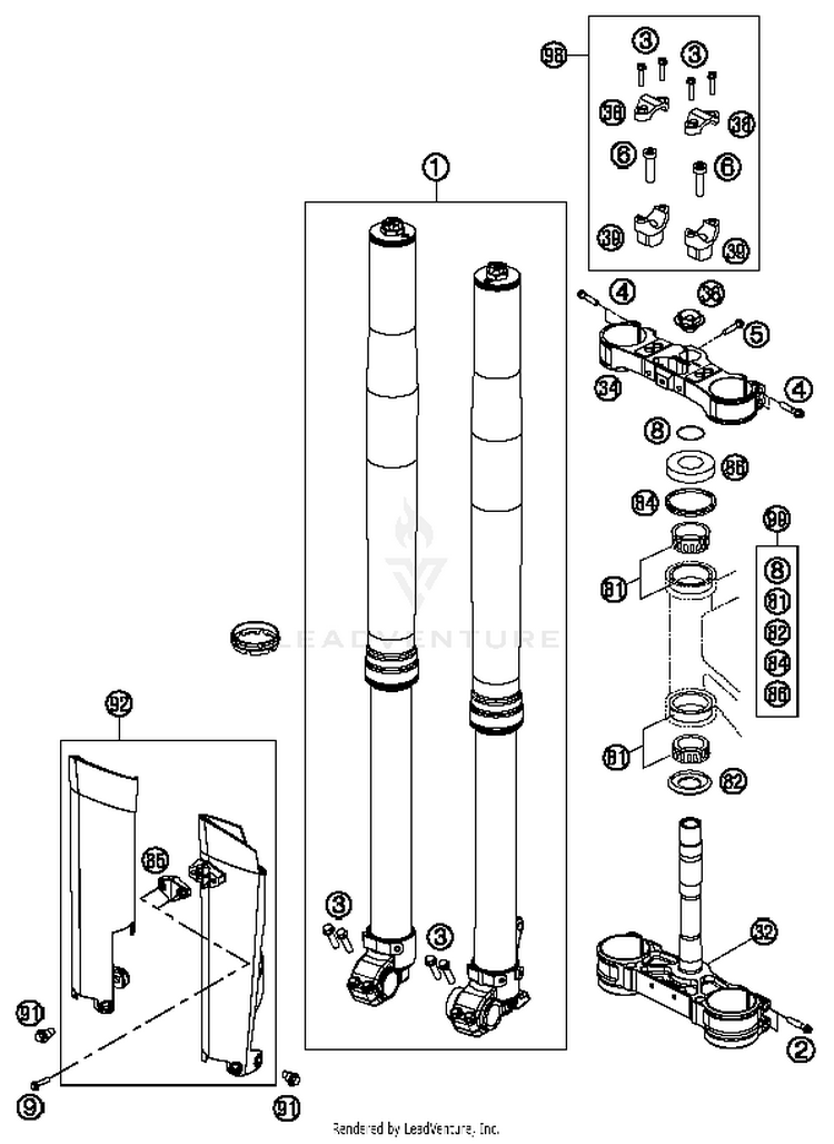 Front Fork, Triple Clamp 300 XC Chassis - 2014 Schematic