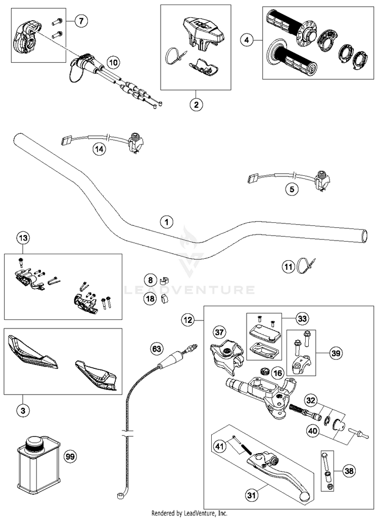 Handlebar, Controls 250 XC-W TPI CHASSIS - 2018 Schematic