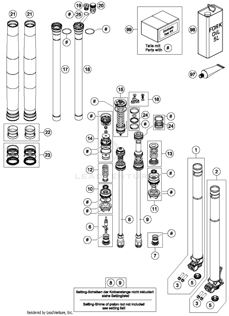 Front Fork Disassembled 250 SX CHASSIS - 2017 Schematic