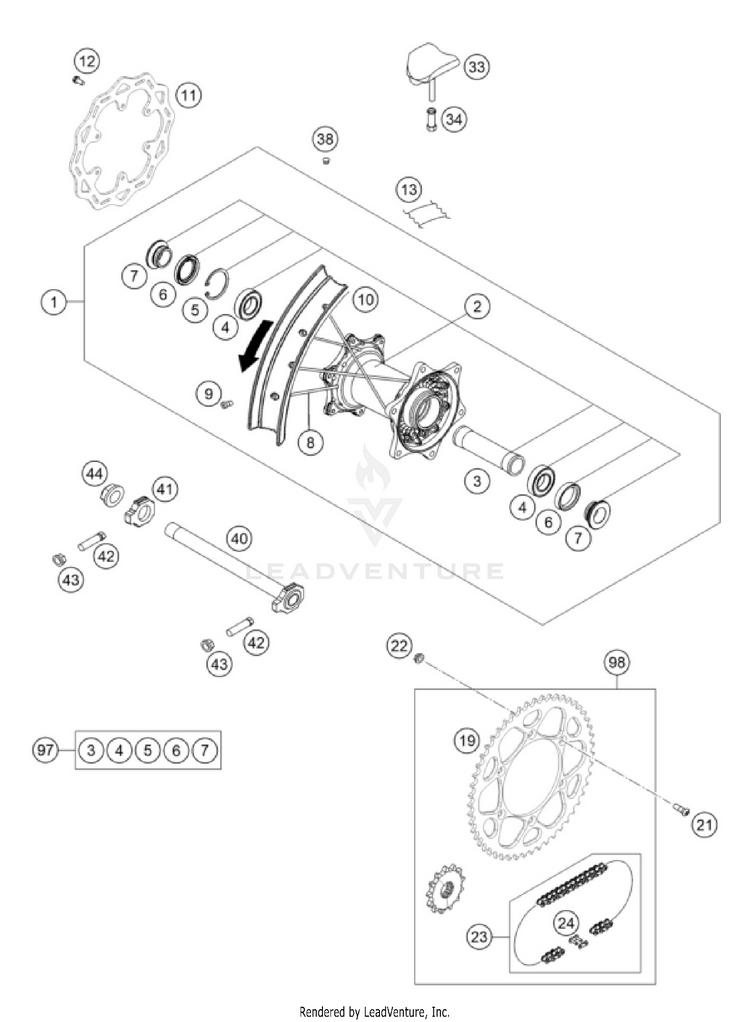 Rear Wheel 125 SX CHASSIS - 2026 Schematic