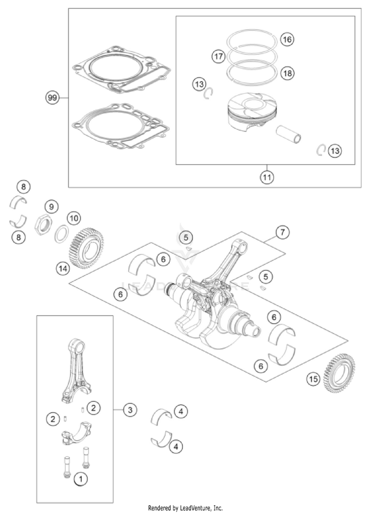 Crankshaft, Piston 1290 SuperDuke GT Engine - 2023 Schematic